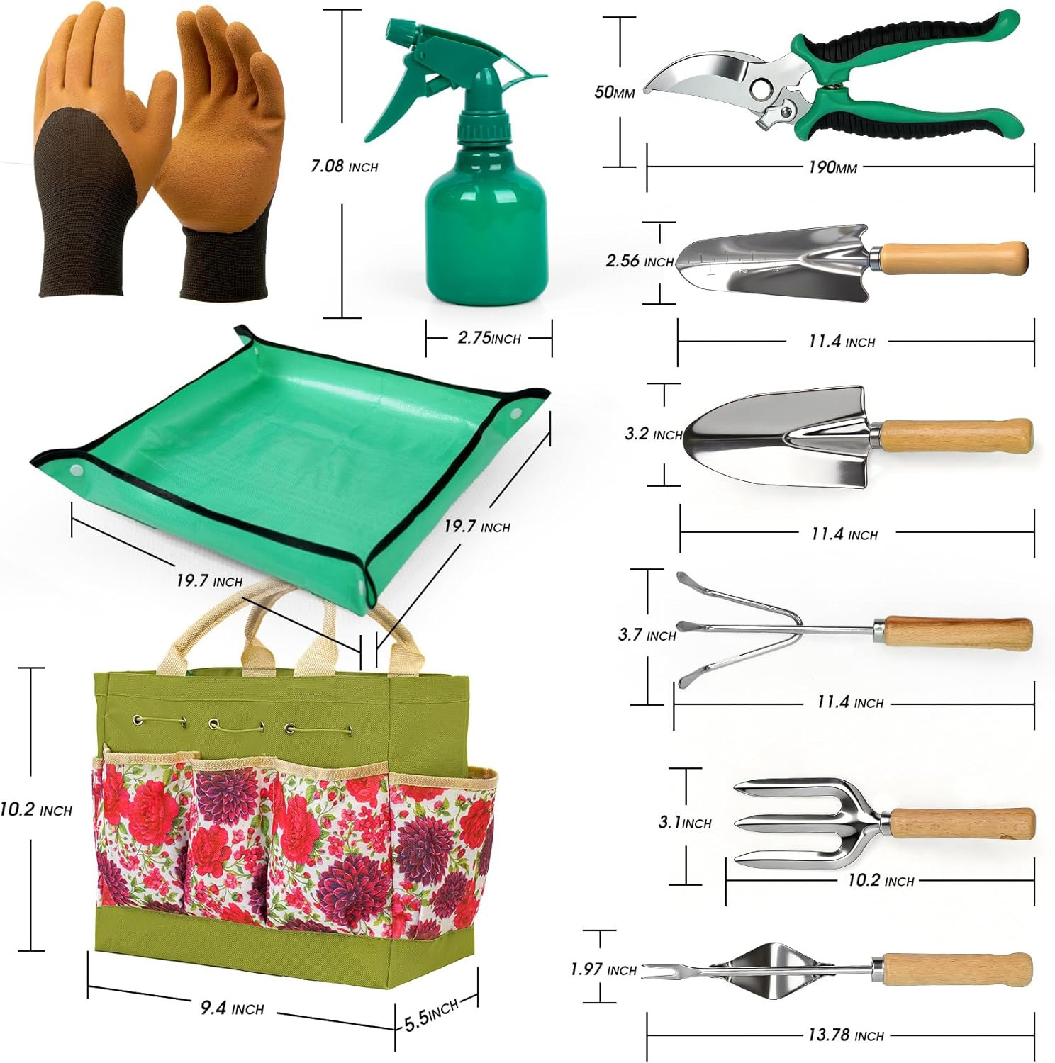 Garden Tool Set, 10 PCS Gardening Essentials, Stainless Steel Garden Hand Tools