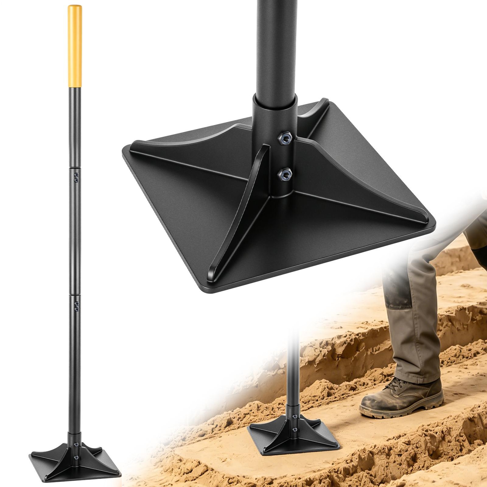 8×8 Inch Steel Ground Tamper 47″ Heavy Duty Hand For Landscape