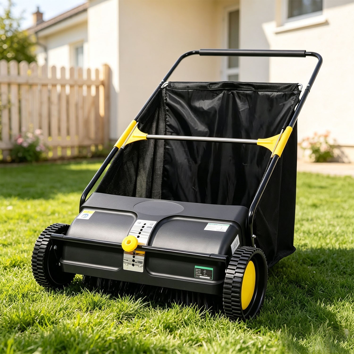 26″ Push Lawn Sweeper 7 cu.ft Leaf Grass Collector Adjustable Brush Yard Tool