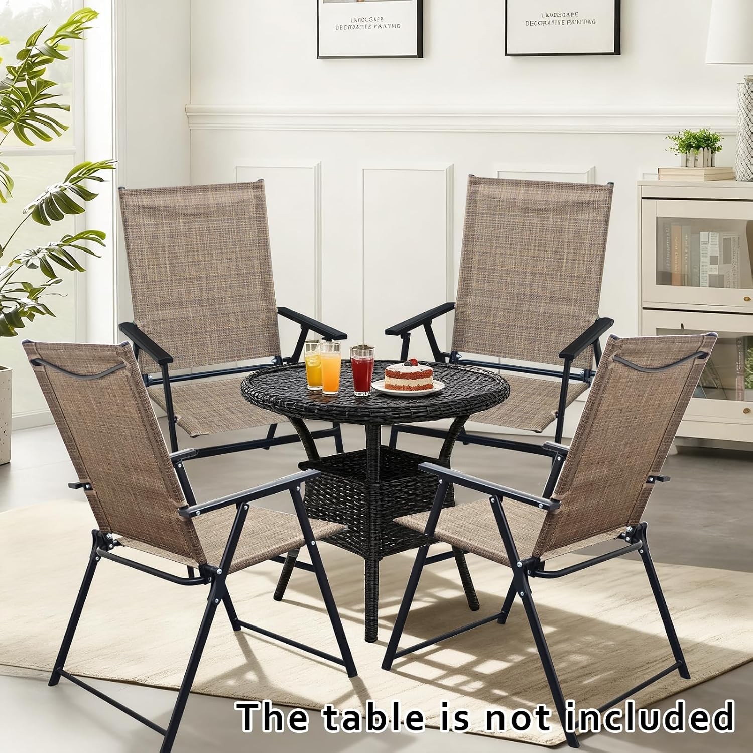 Folding Outdoor Chair Set of 4 Stackable Outdoor Dining Chair with Armrests Back