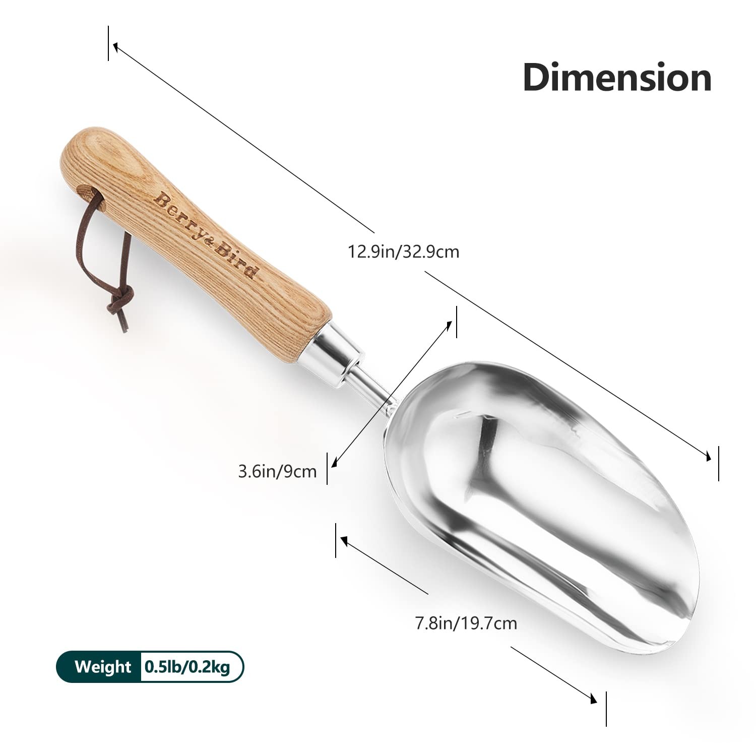 Garden Loose Soil Scoop, Stainless Steel Hand Shovel Spade with Wood Handle M…