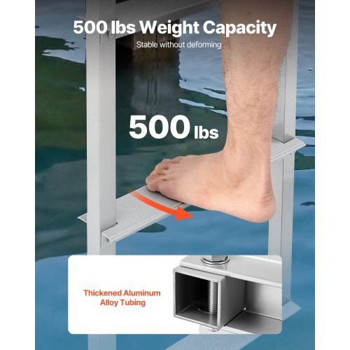 Removable Dock Ladder, 4 Steps, Aluminum Alloy Pontoon Boat Swim Ladder, with N