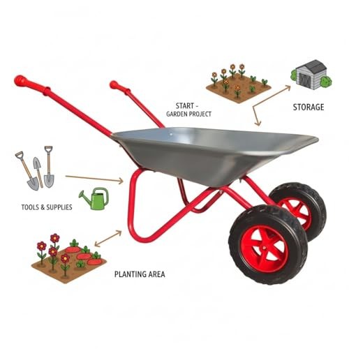 3T GROUP Kids Gardening Tool Set Wheelbarrow,Toddler Metal Wheelbarrow Silver