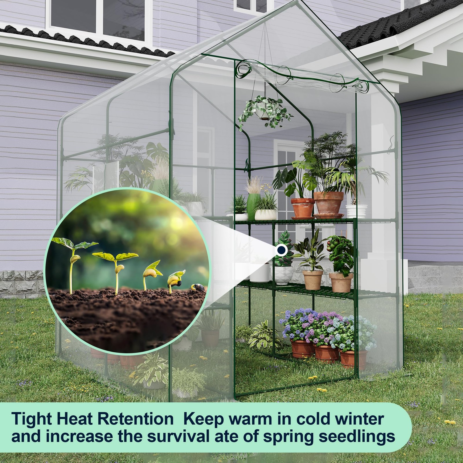 Milleloom 3-Tier 12-Shelf Walk-In Greenhouse 57 X 57 X 77 Portable Outdoor