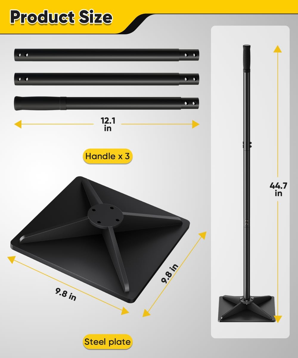 10″ x 10″ Heavy Duty Steel Tamper with 44.7 inch Adjustable Handle & Rubber G…