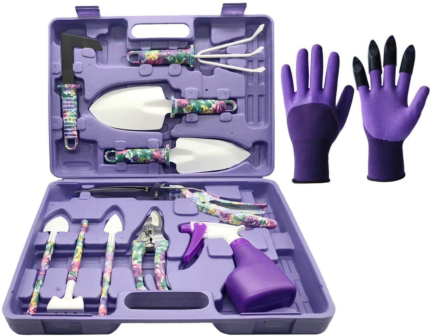 Garden Tool Set, 11 Pcs Gardening Tools Purple Floral Print. Best Gift for Wo…