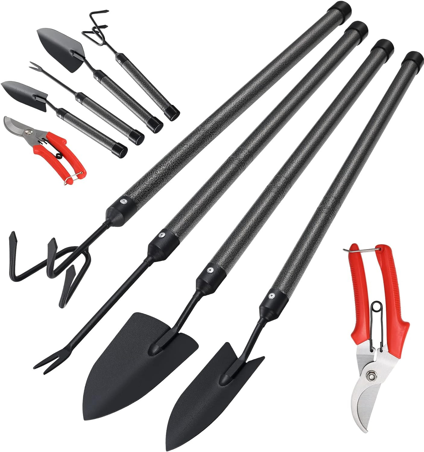 9 pcs Garden Tools w/ Extra Extend Handle include Trowel rake Weeder Prune Shear