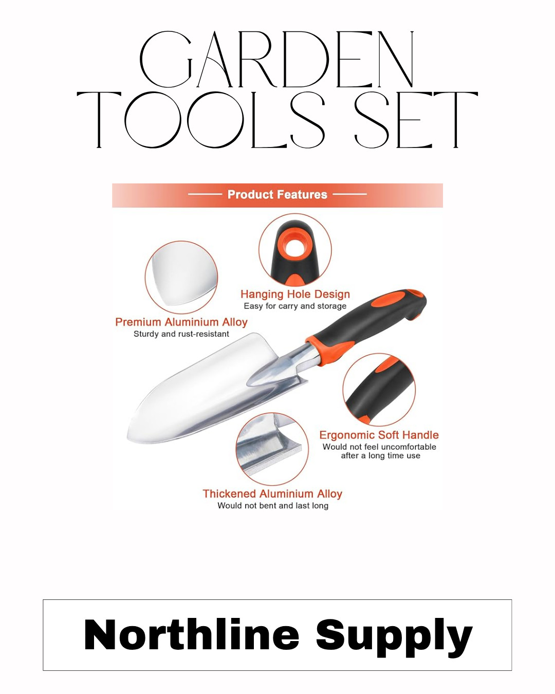 Garden Tools Set, 3 Pack Heavy Duty. Trowel, Shovel, and Hand Rake included.