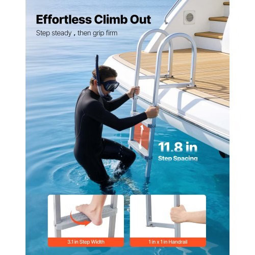 Removable Dock Ladder, 5 Steps, Aluminum Alloy Pontoon Boat Swim Ladder, with No