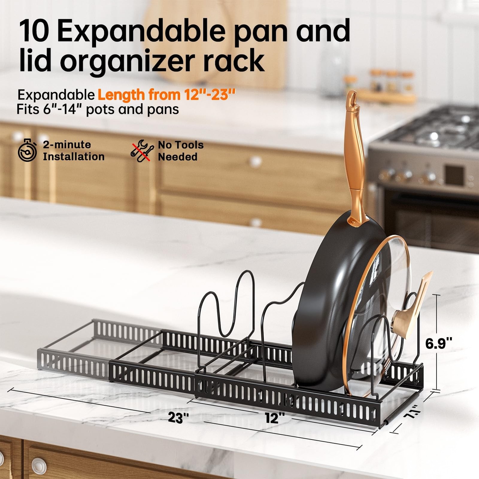 MUDEELA 8-Tier Heavy Duty Adjustable Pots and Pans Organizer and 10 Expandabl…