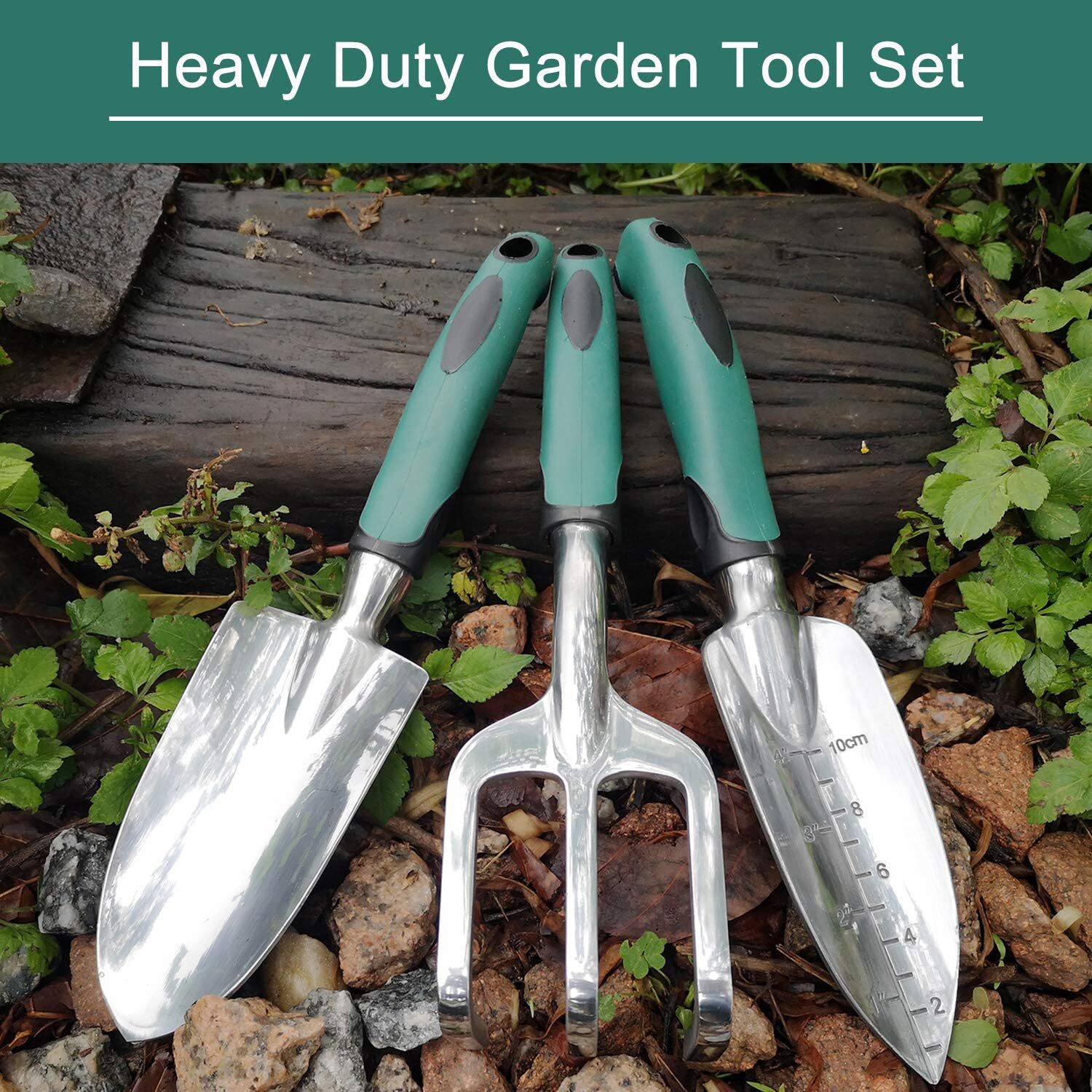 Garden Tools Set, 3 Piece Heavy Duty Gardening Tools Cast Aluminum with Soft …