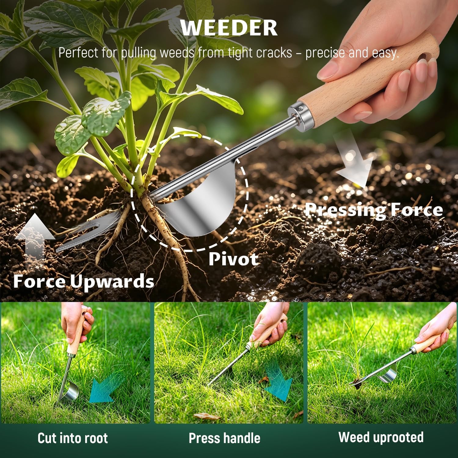 Troispot Gardening Tool Set, Heavy Duty Stainless Steel Hand Tools with Woode…