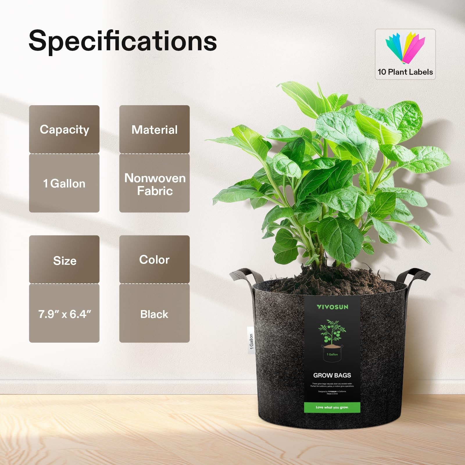 VIVOSUN 20-Pack 1 Gallon Grow Bags, Heavy Duty Thickened Nonwoven Fabric Pots…