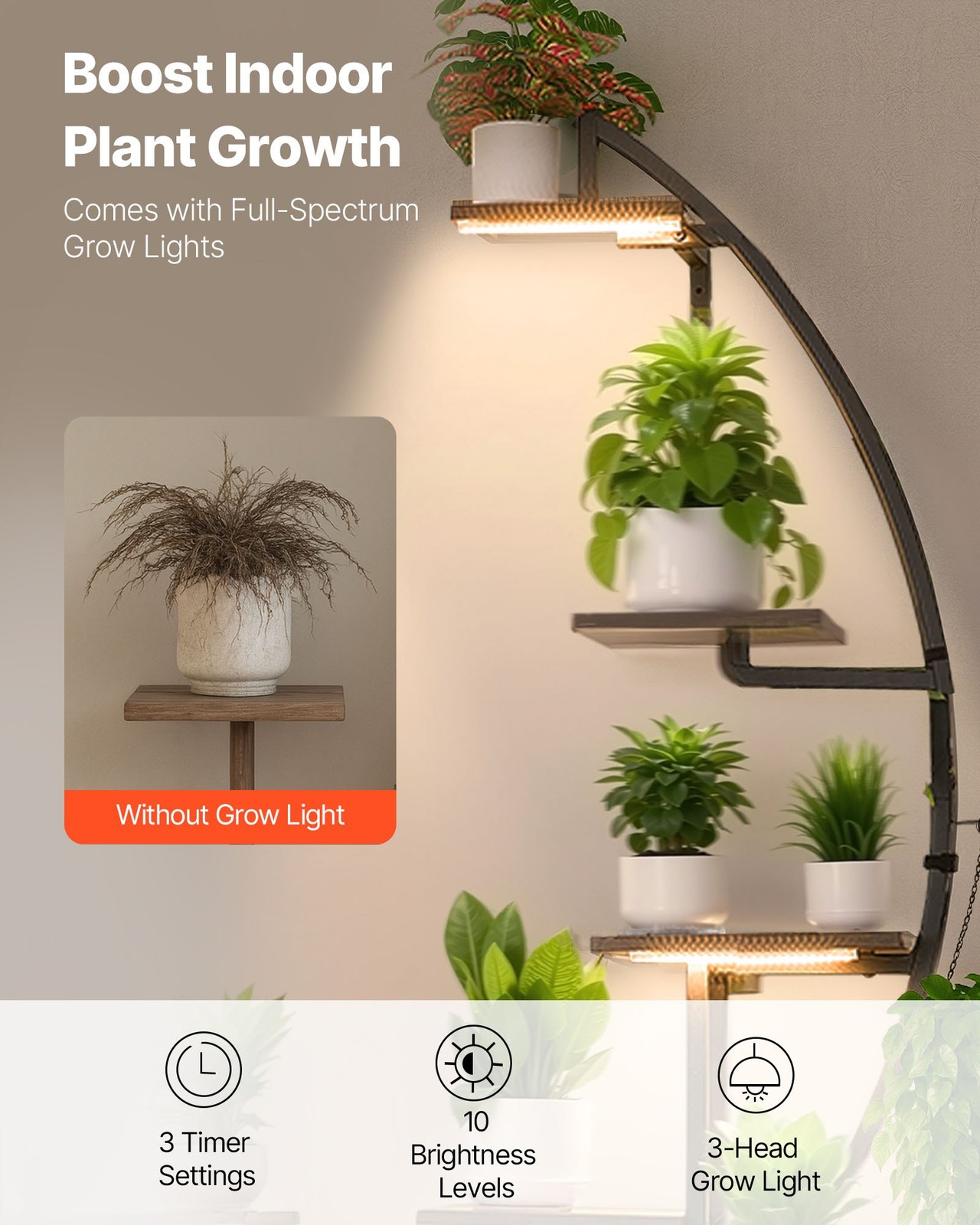 Plant Stand Indoor with Grow Lights, 65.5 in Tall 7-Tiered Lighted Plant Shelf,