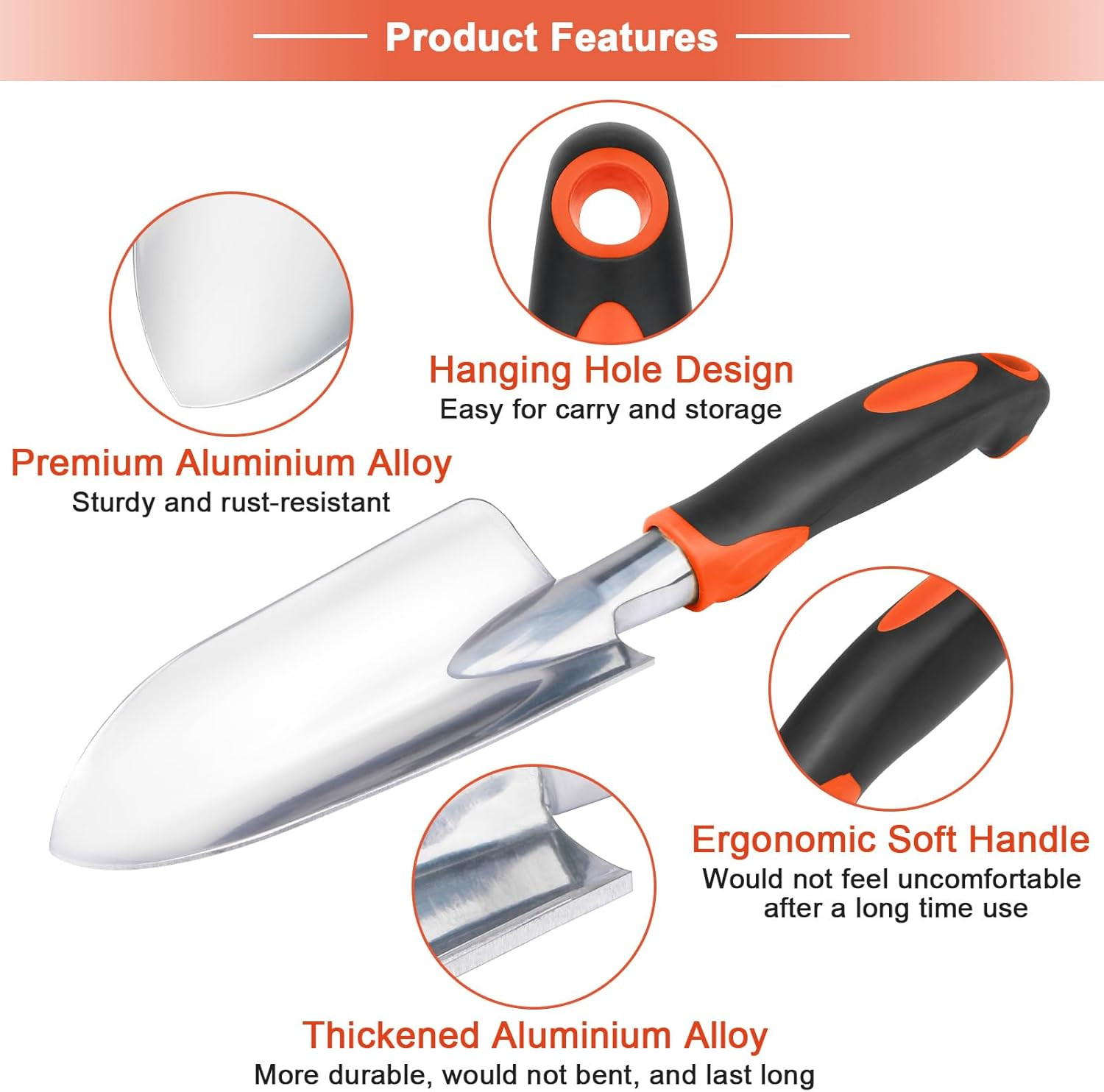 Garden Shovel Garden Hand Trowel, Heavy Duty Hand Shovel with Ergonomic Handle,