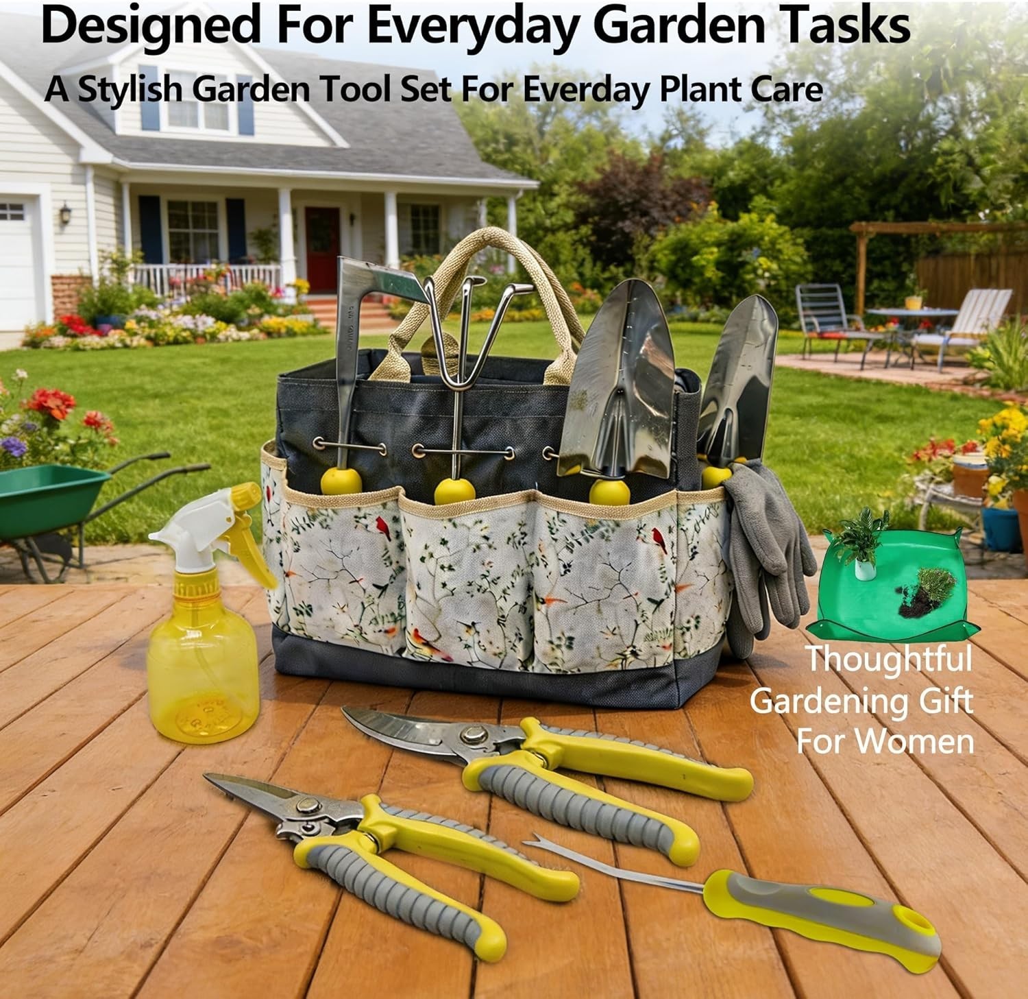 Complete Gardening Kit: 11-Piece Ergonomic Set with Floral Tool Bag & Essentials