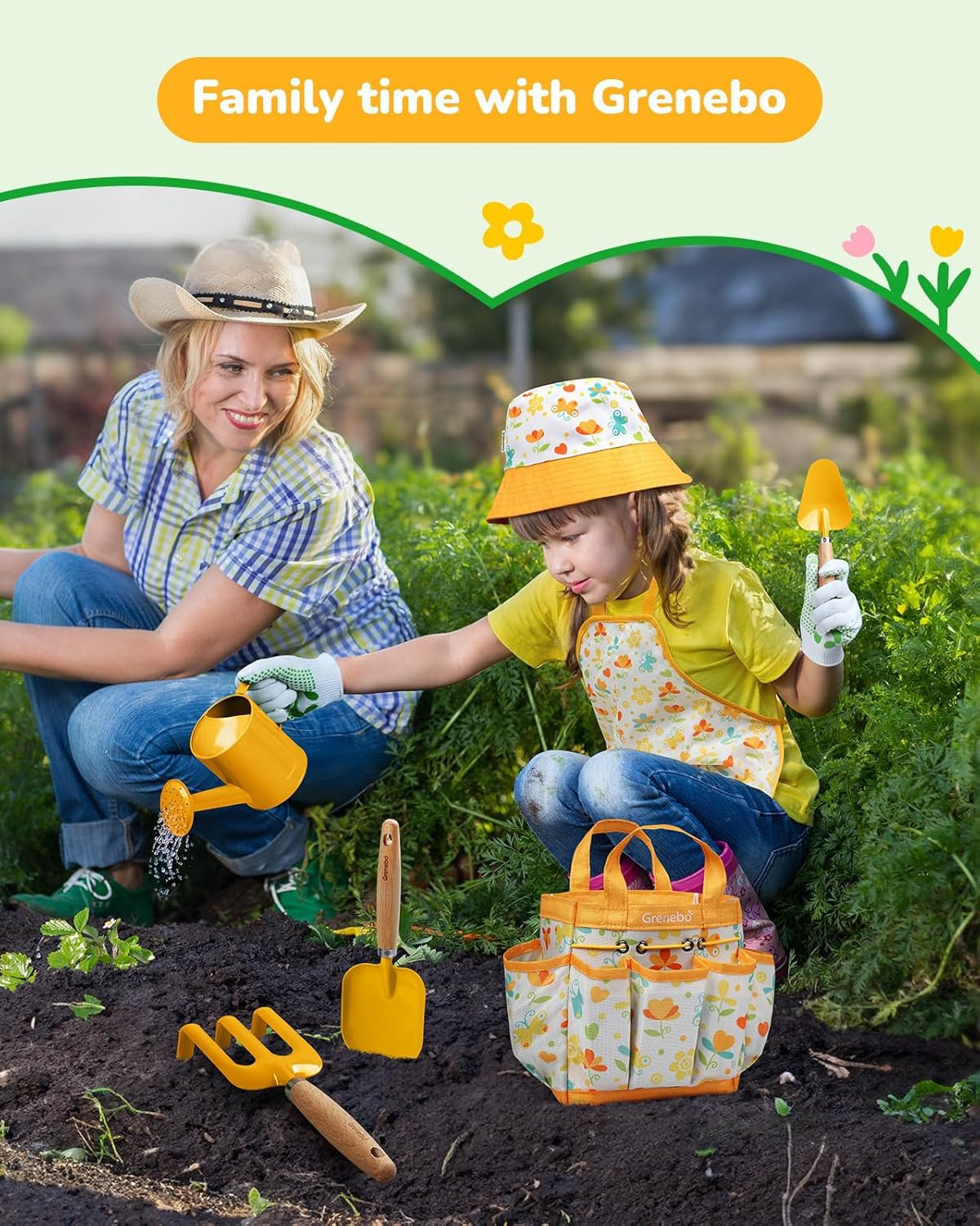 Quality Garden Tool Kit for Kids and Toddlers, all necessities (Tool Bag Yellow)