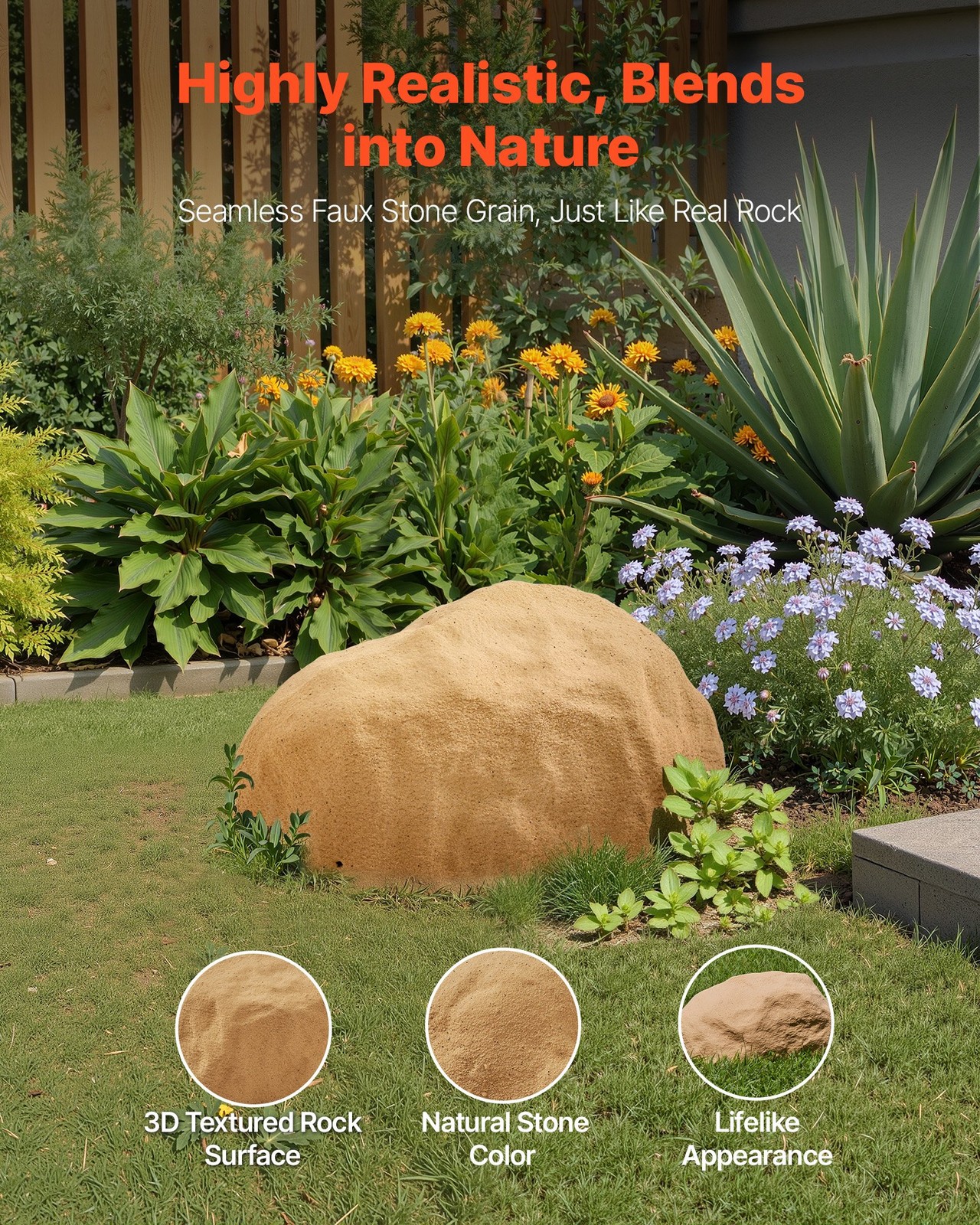 Faux Rock Cover, Outdoor Fake Rock Well Pump Cover, Realistic Natural Texture, L