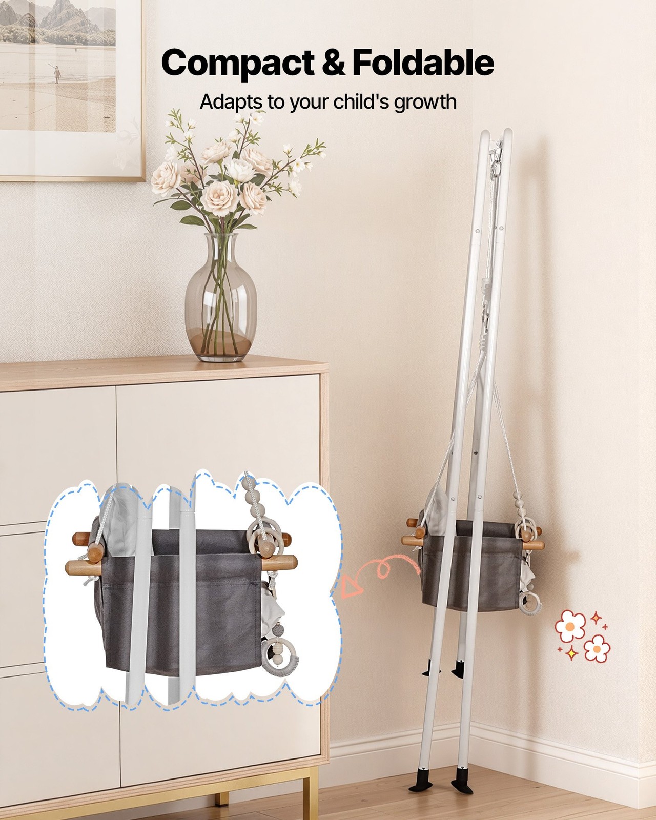 Toddler Swing and Jumper, 2 in 1 Swing Set and Bouncer, Soft Cushion with Foldab