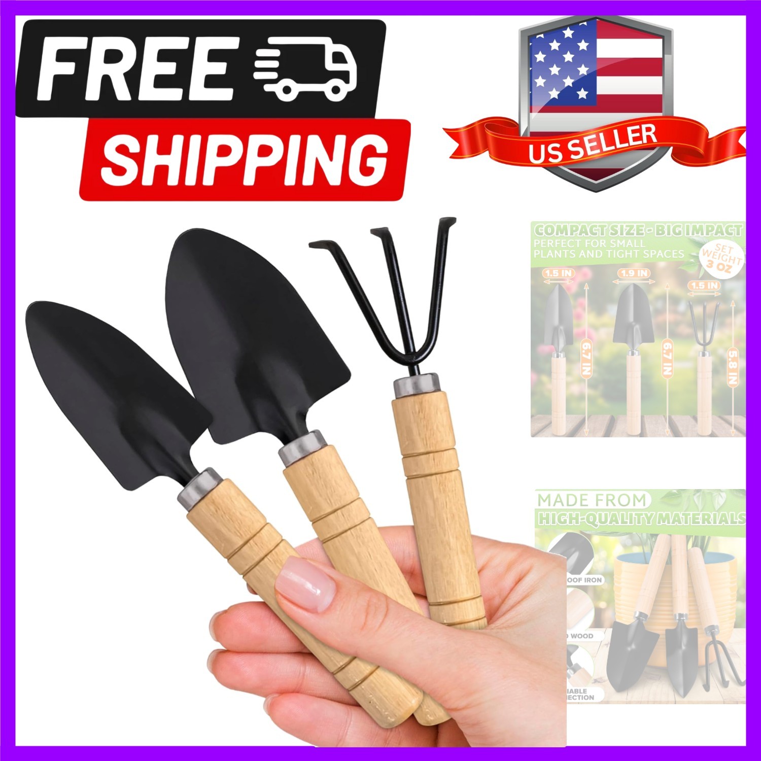 Small Garden Tools – 3 Pcs Mini Garden Tools Set with Small Trowel, Mini Shov…