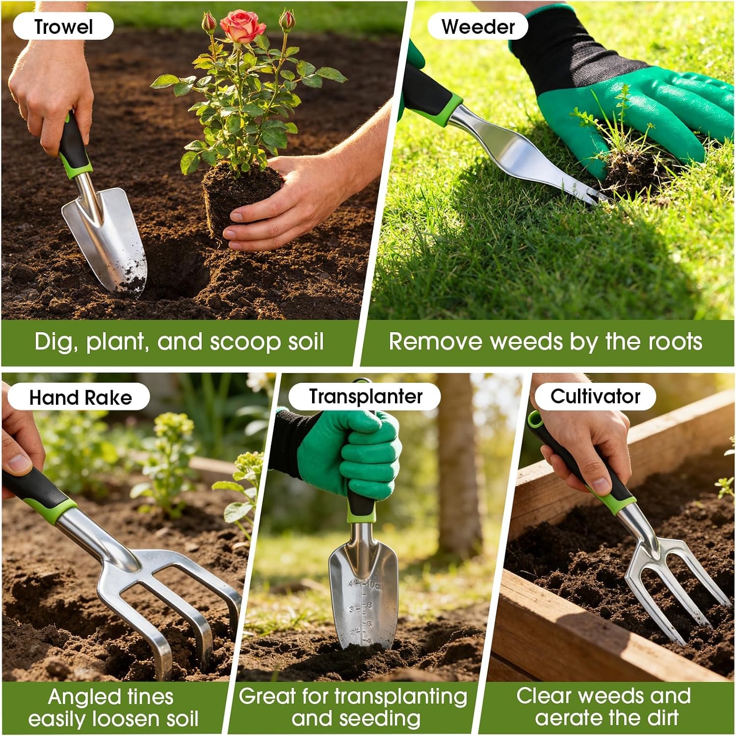 Rust Resistant Ergonomic Gardening Tools Set With Storage Tote Bag