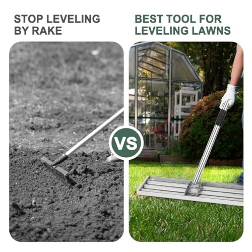Lawn Leveling Rake,Stainless Steel Lawn Leveler with 76” Long Handle 17*10 inch