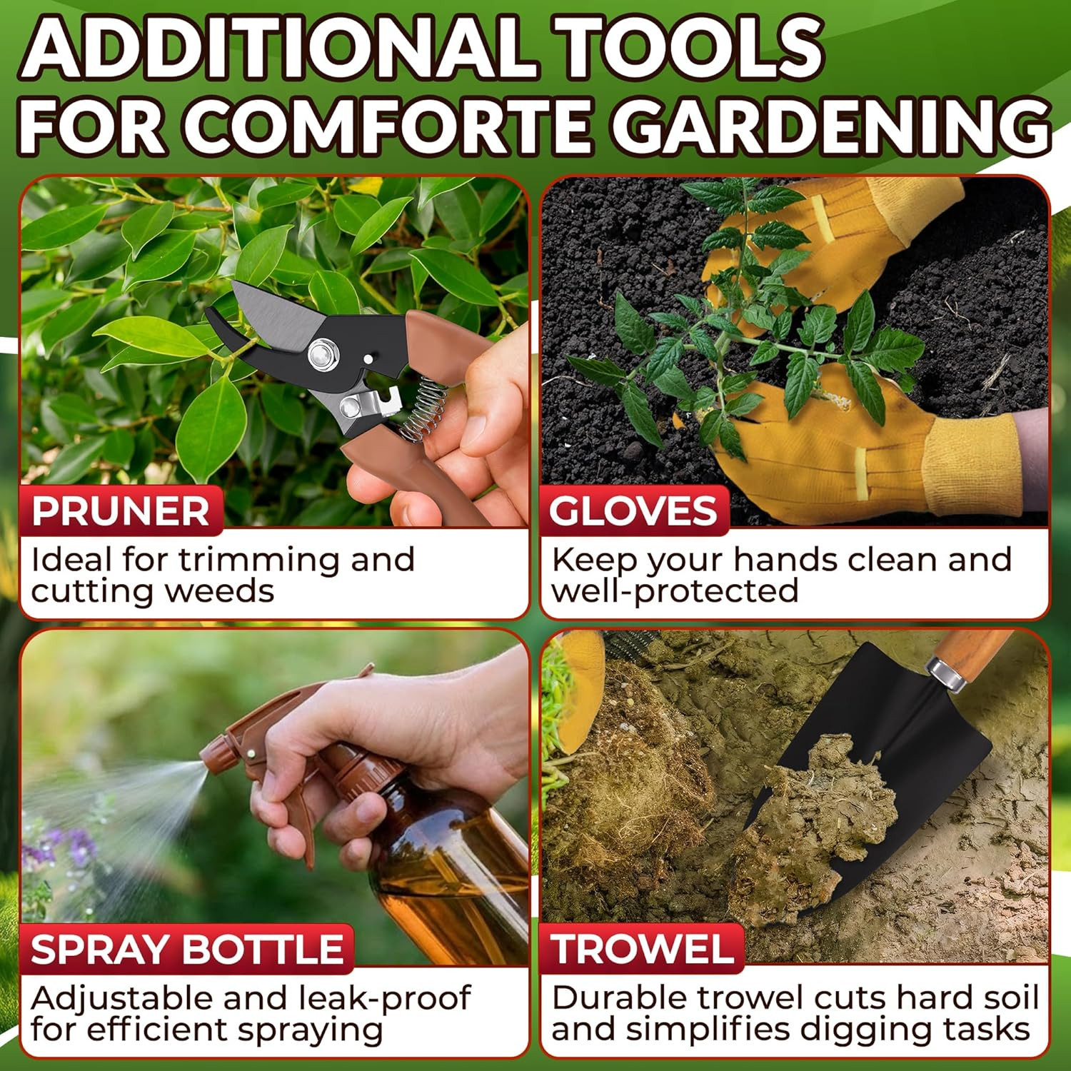 10 Pcs Gardening Tool Set for Women – All-In-One Garden Tools Set with Handy Tot