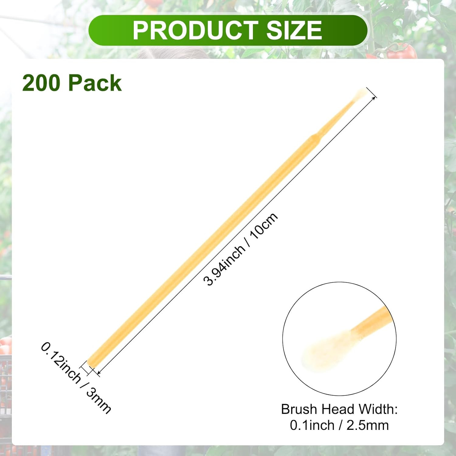200-Pack Pollinator Brush, 0.1Inch/2.5Mm Plastic Vegetable Pollinator Pen Manual
