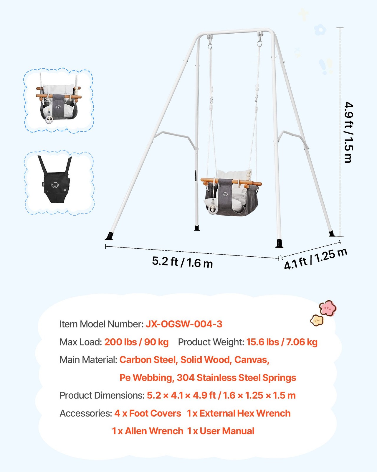 Toddler Swing and Jumper, 2 in 1 Swing Set and Bouncer, Soft Cushion with Foldab