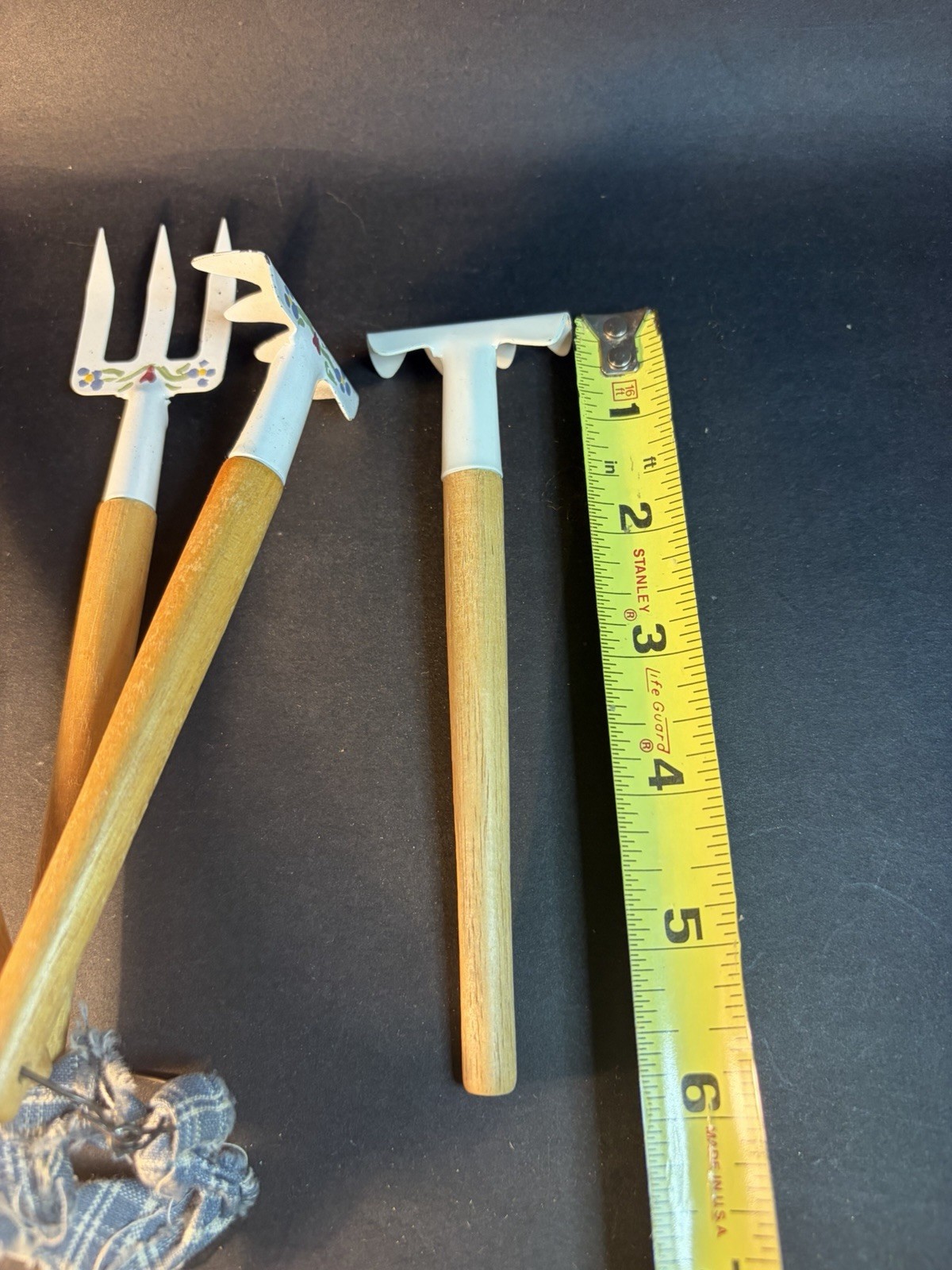 Kids Garden Tool Set Rake Spade Hoe 6” Long Decorative Metal & Wood