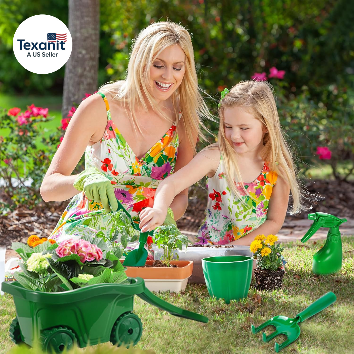 Kids Gardening Tools Set – 10Pcs Wheelbarrow Set for Kids with Shovel, Rake, Lea