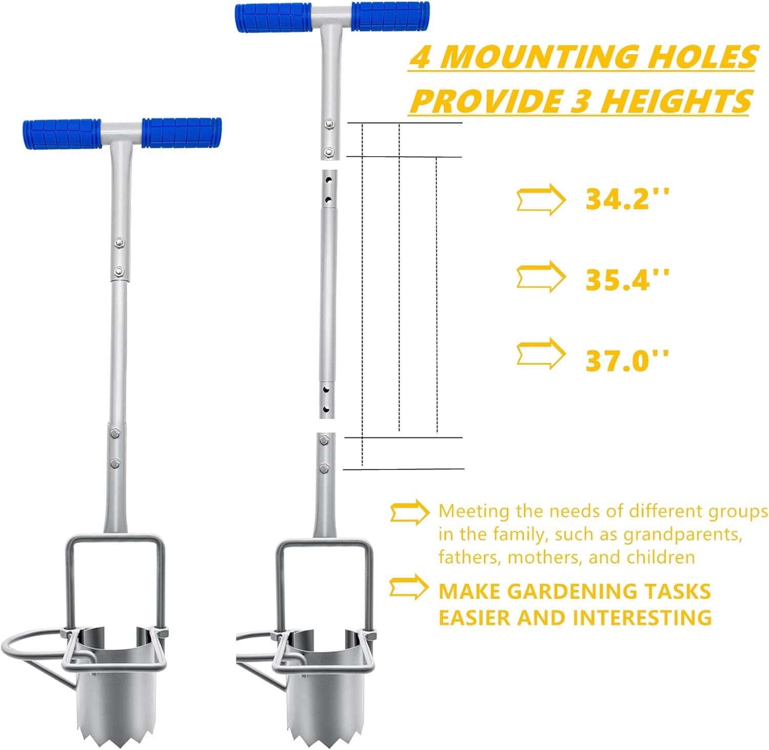 Updated Bulb Planter Long Handle for Digging, 5-in-1 Lawn and Garden Tool,