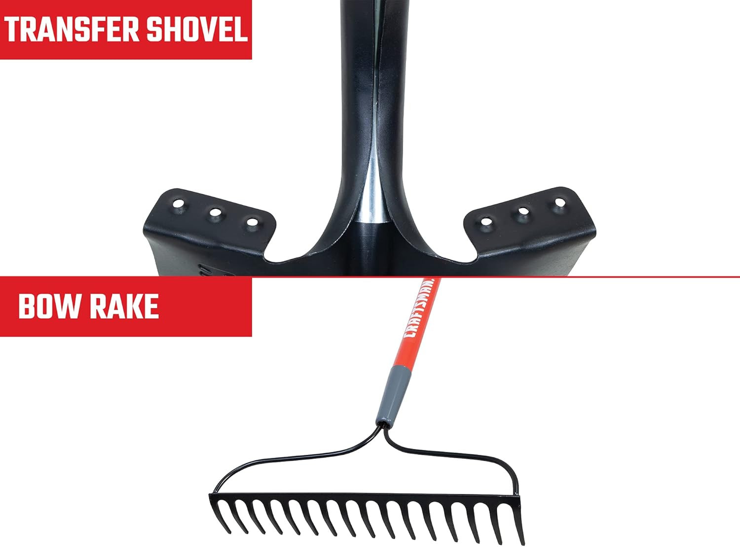 2-Piece Garden Tool Set with Transfer Shovel and Bow Rake, Fiberglass Handles, C