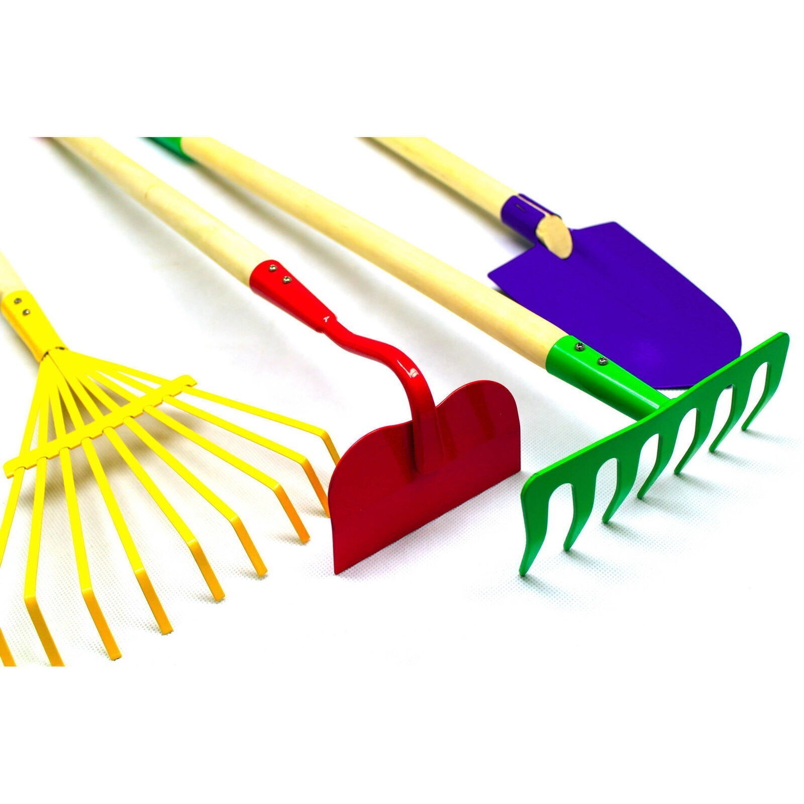 Kids Garden Tool Set Toy, Rake, Spade, Hoe and Leaf Rake, reduced size, 4-Piece