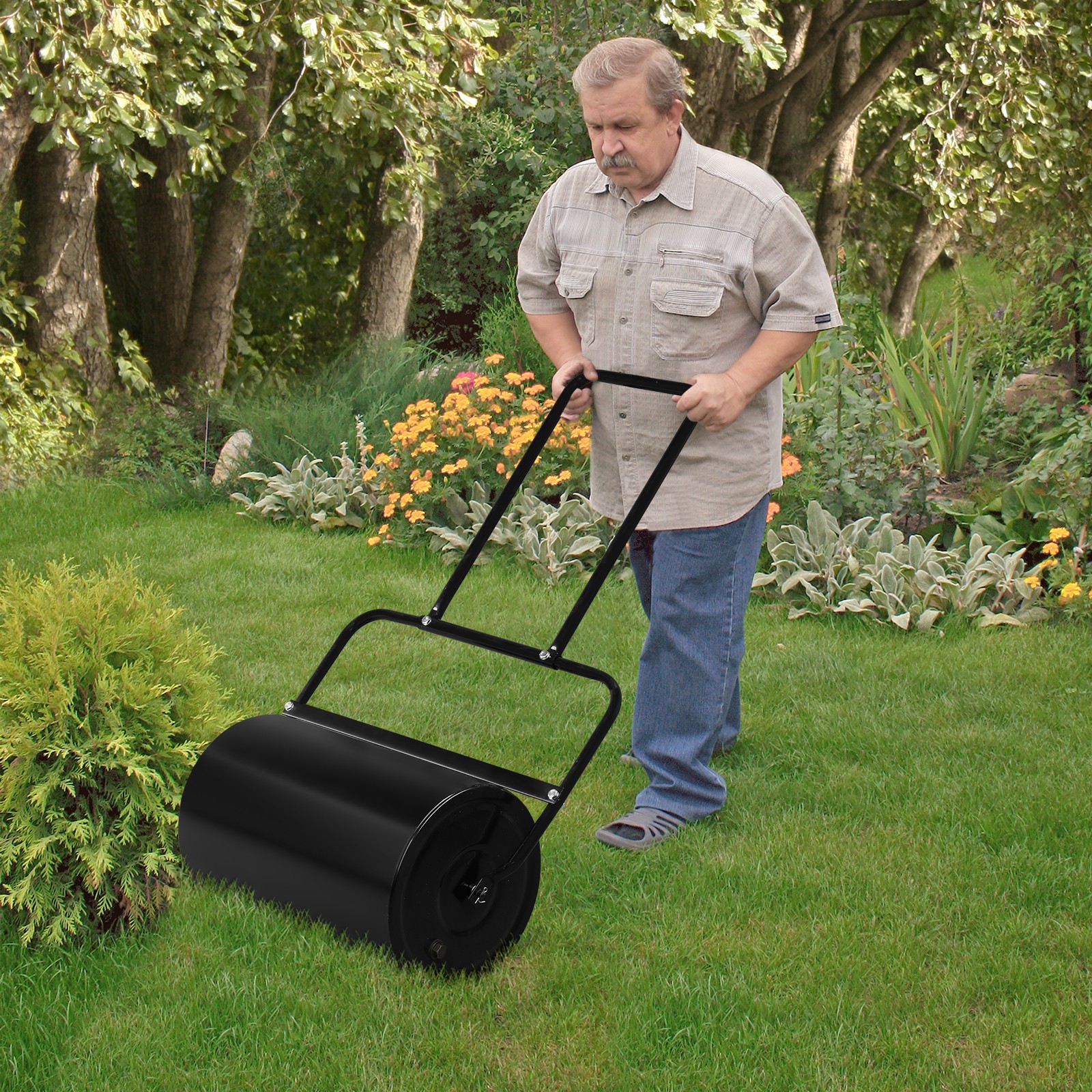 19.5in Lawn Roller Iron Cylindrical Black