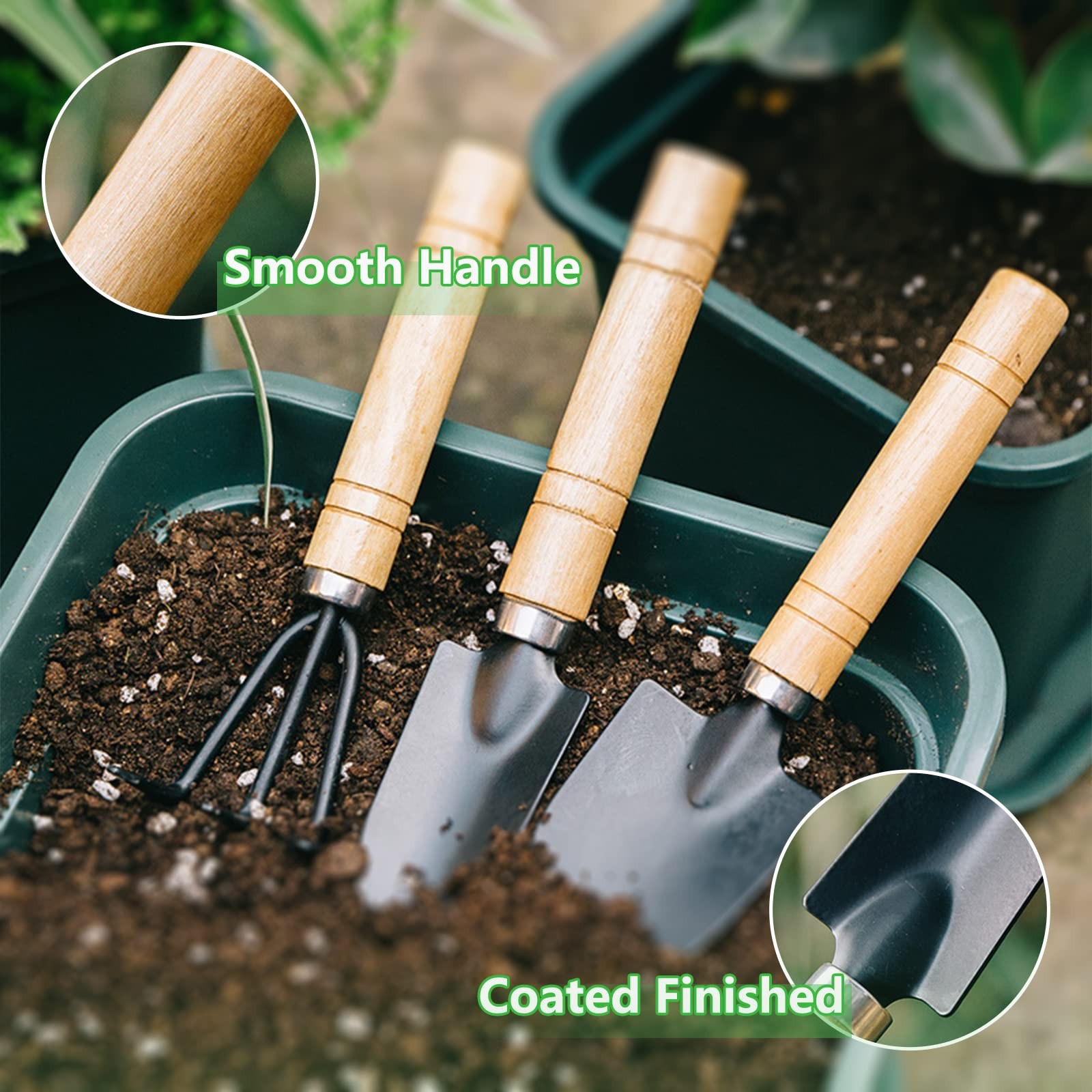 Small Garden Tool Set, 6 Pieces Iron Gardening Kit Including Hand Black