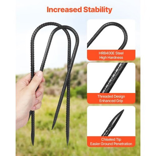 Rebar Stakes, 10-Inch, Heavy-Duty 0.32 in Diameter U Shape, Galvanized Steel Gro