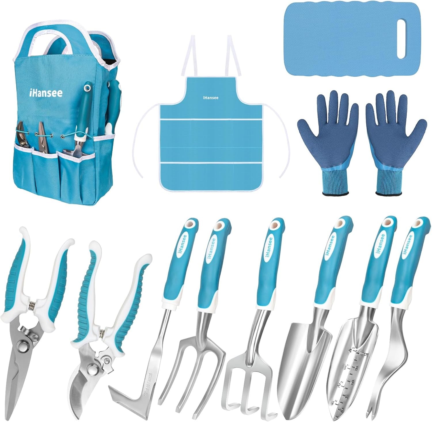 12Pcs Blue Garden Tool Set Aluminum Tools Storage Bag Gift For Women