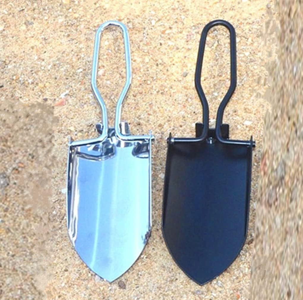 Garden Trowel Mini Outdoor Foldable Hand Shovel (Silver & Black-2pcs)