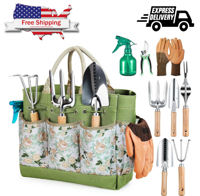 9 in 1 Gardening Tools Durable Garden Tools Organizer Handbag Rust-Proof Set