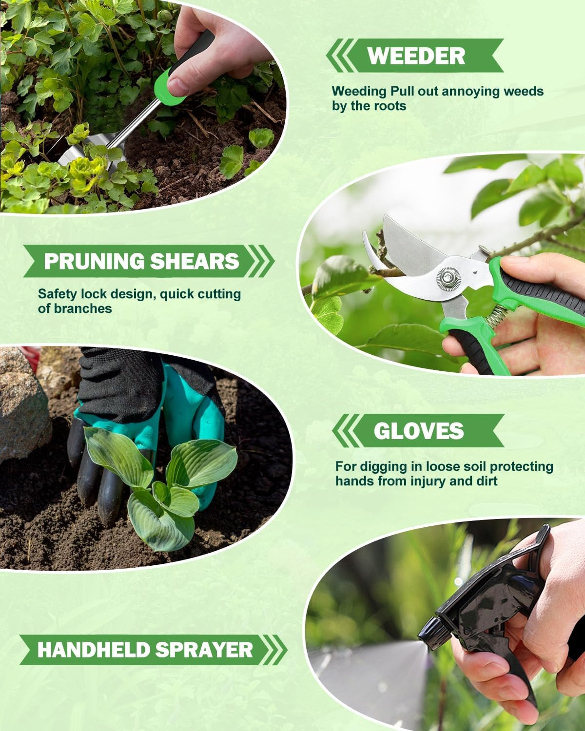 Garden Tools Set, 8 in 1 Heavy Duty Garden Tools Kit, Stainless Steel Ergonomic