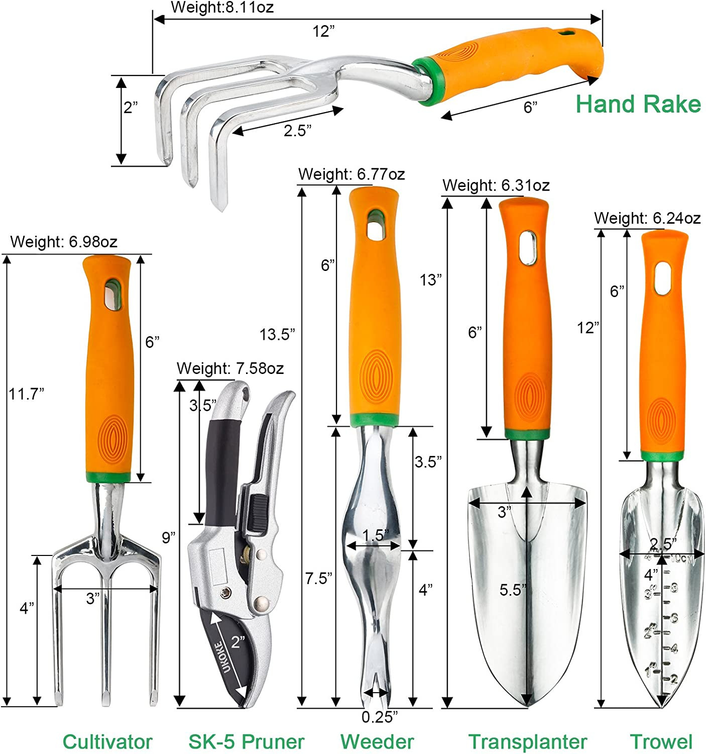 Garden Tool Set, 12 Piece Aluminum Hand Tool Kit, Garden Canvas Apron with Stora