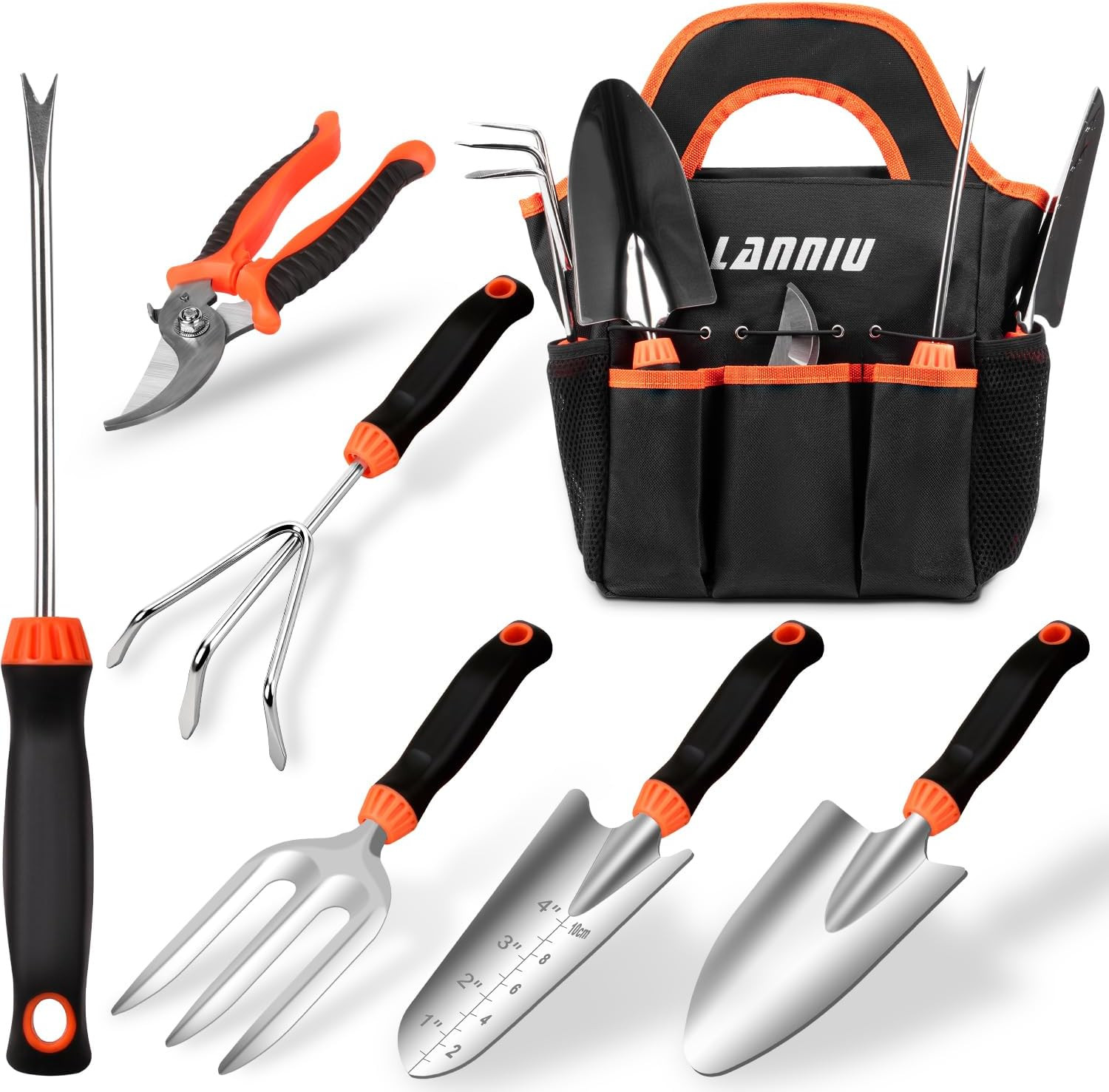 7-Piece Gardening Tools Set | Heavy Duty Stainless Steel, Black Tote Bag, Ergono