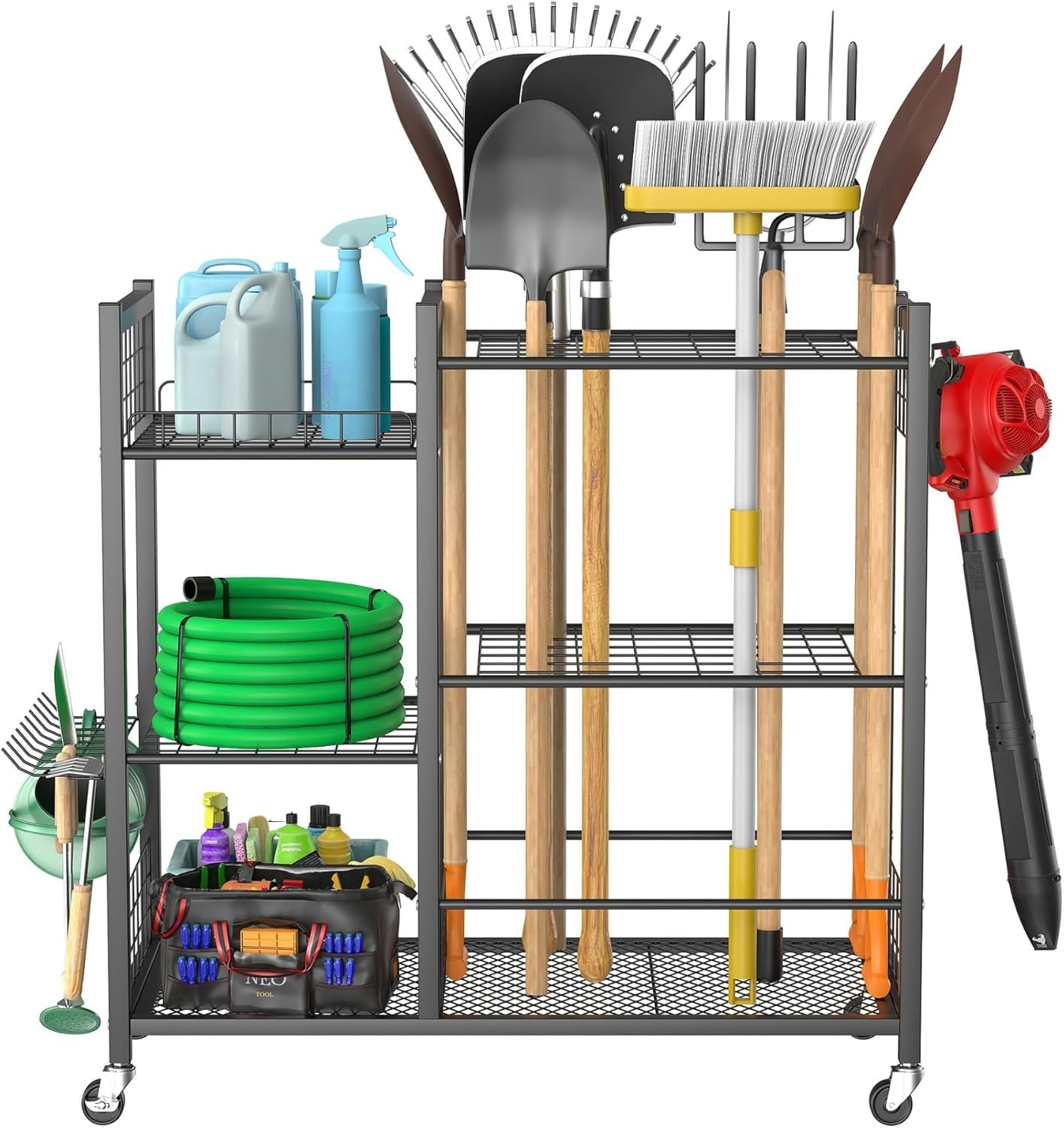 Large Garden Tool Organizer with Wheels for Garage, Rakes/Shovels/Yard Tools …