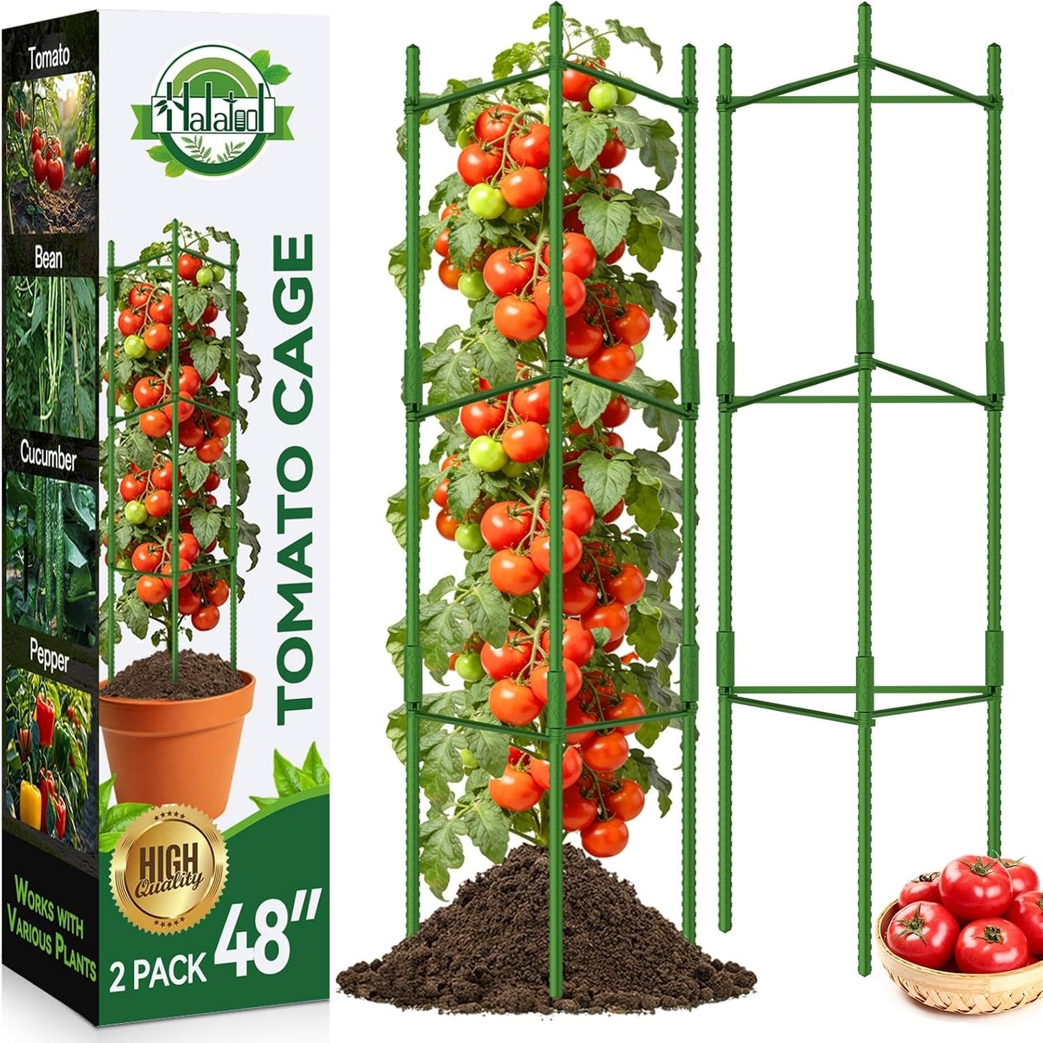 2 Pack Tomato Cages 48in Adjustable Garden Trellis Plant Support Stakes Set