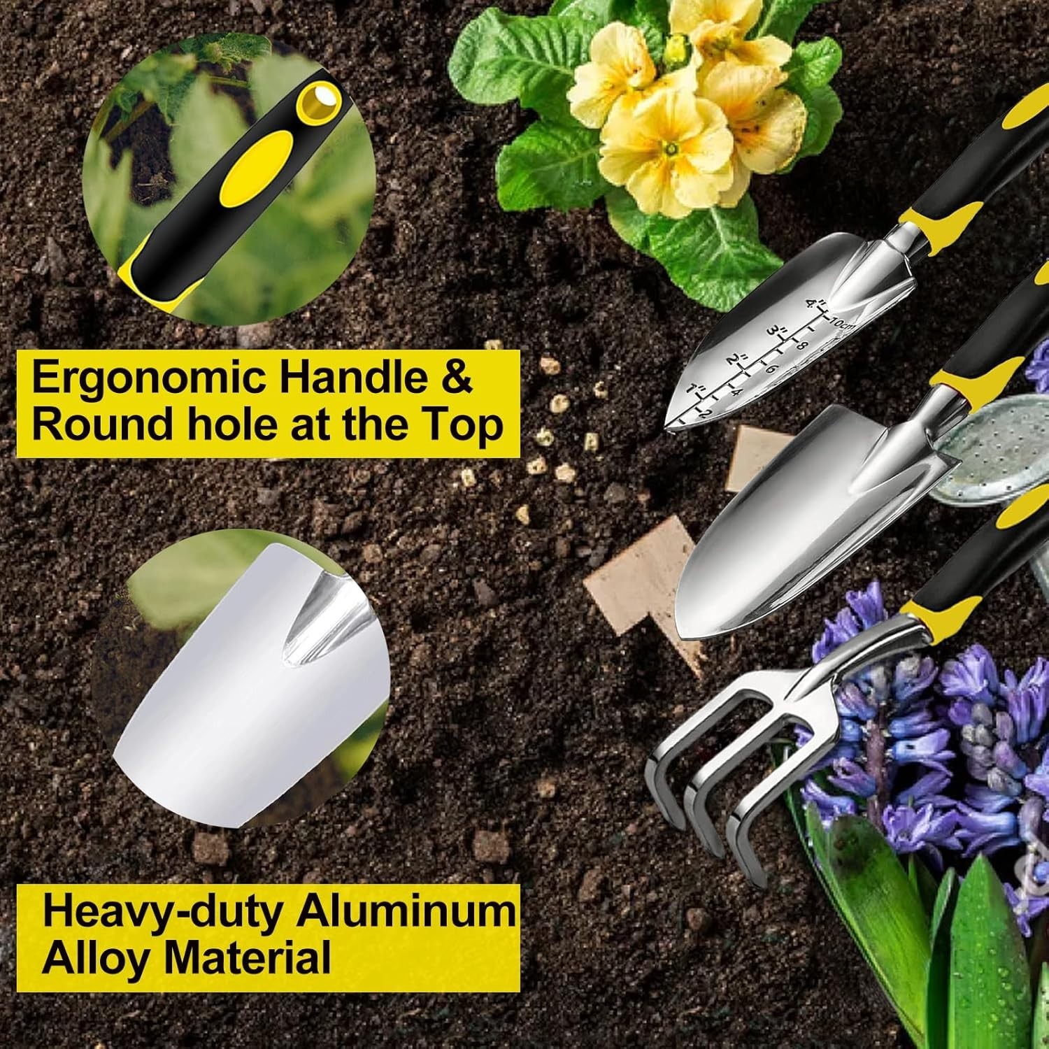 Garden Tool Set, 3 Piece Gardening Tools Includes Garden Trowel, Transplant T…