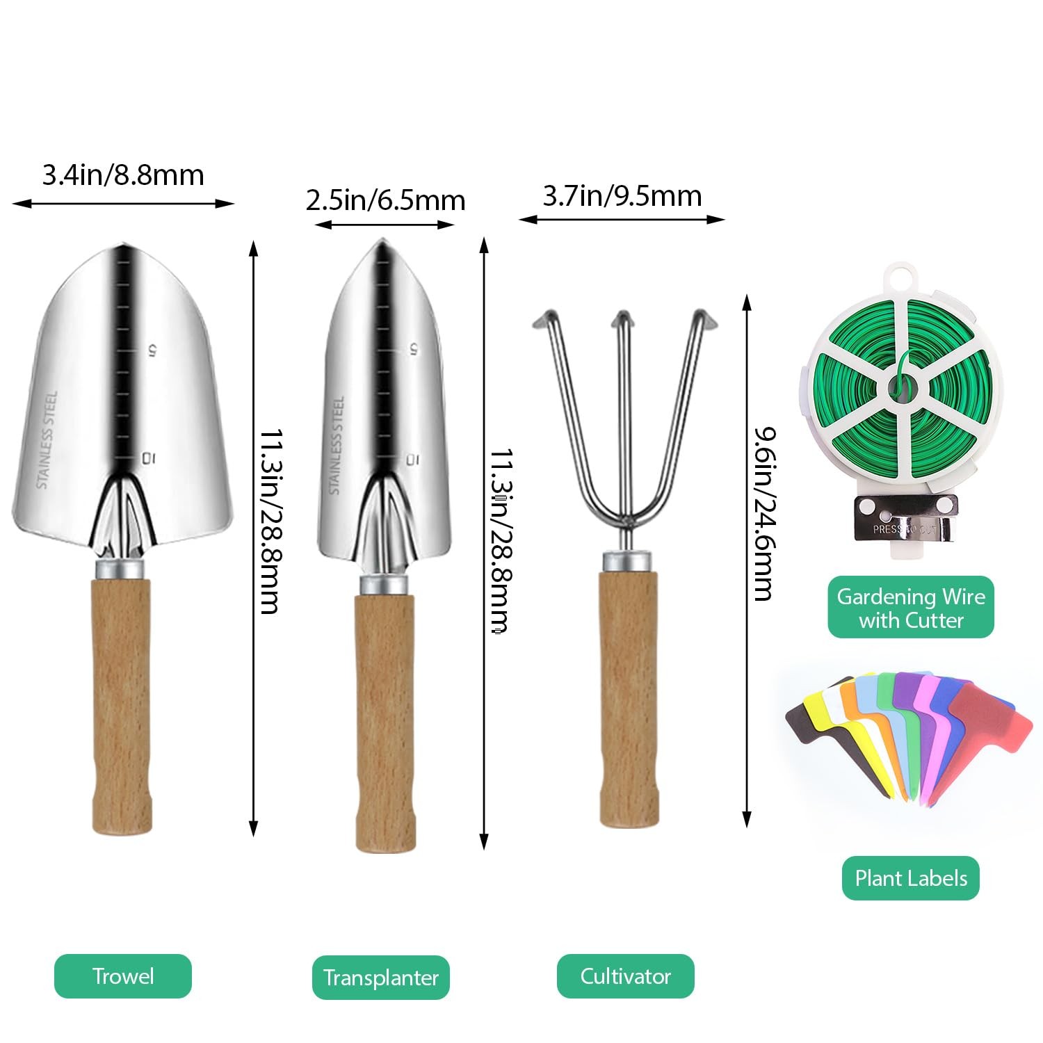 Stainless Steel Gardening Tool Set 3 Piece Heavy Duty Hand Tools Kit
