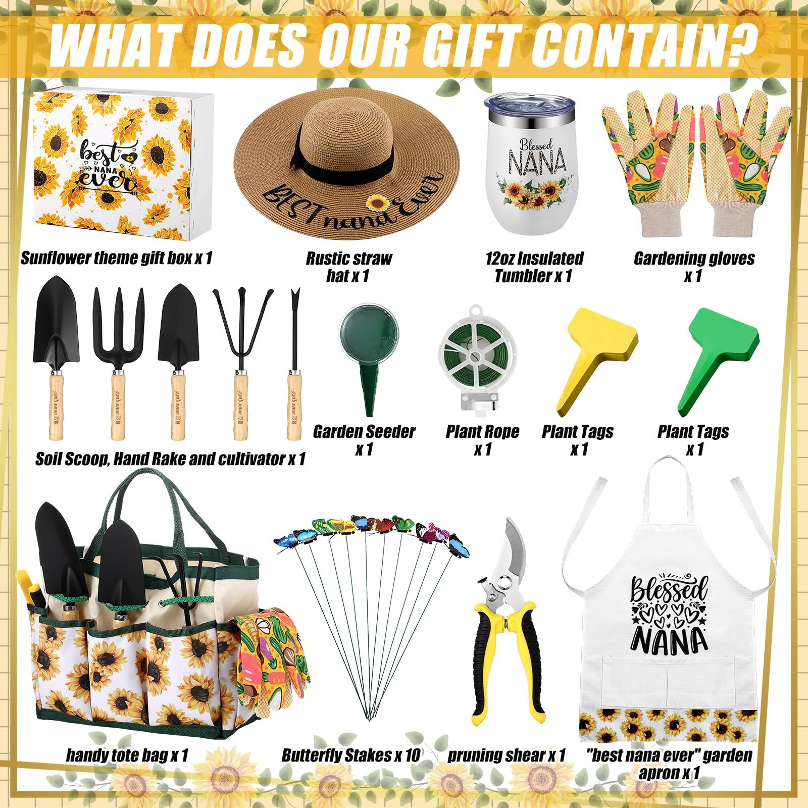 16~Piece Garden Tool Gift Set for Nana, Gardening Gift for Women