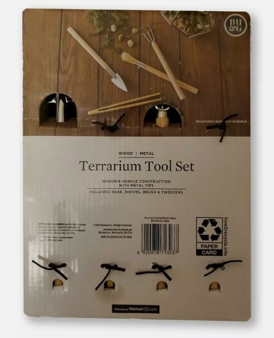 Better Homes & Gardens Terrarium Tool Set Wood Metal Rake Shovel Brush Tweezers