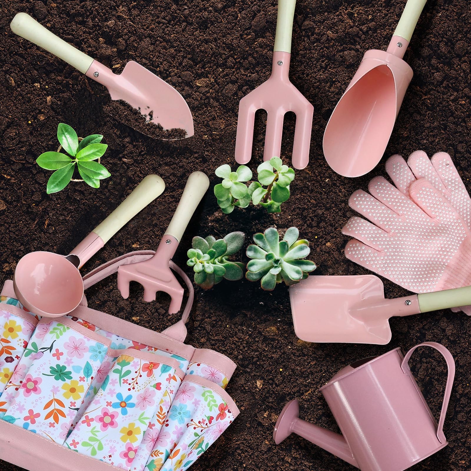 Gardening Set 14Pcs Garden Tools with Tote Bag,Watering Can, Shovel, Apron, G…